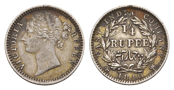 Британская Индия (Ост-Индская компания) 1/4 рупии 1840 Виктория (1837-1901) KM 454 серебро 1531-711