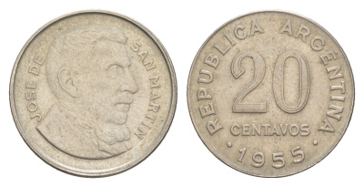 Аргентина 20 сентаво 1955 KM 52 сталь плакированная никелем 4617-943