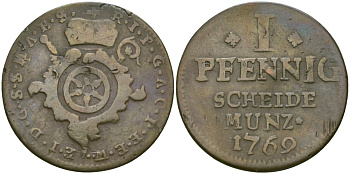 Майнц 1 пфенниг 1769 KM 364 медь 65-653