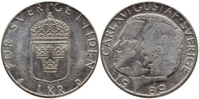 Швеция 1 крона 1989 Карл XVI Густав (1973- ) KM 852a медно-никель 4397-1242