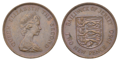Джерси 2 пенса 1980 герб, Елизавета II (1952-2022) KM 31 бронза 4595-711