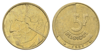 Бельгия 5 франков 1986 Belgique, Бодуэн I (1951-1993) KM 163 медь алюминий никель 4706-155