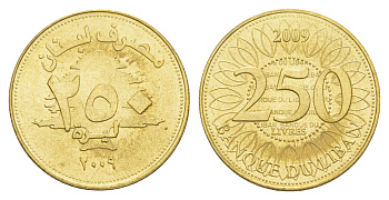 Ливан 250 ливров 2009 кедровое дерево KM 36a медь алюминий цинк UNC 4544-1045