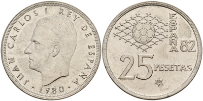Испания 25 песет 1980 чемпионат мира по футболу 82 KM 818 медно-никель 4601-1025