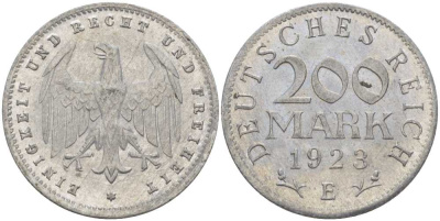 ГЕРМАНИЯ 200 МАРОК 1923 E KM 35, J. 304, Weege 22 алюминий 261-816