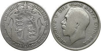 Великобритания 1/2 кроны 1920 Георг V (1910-1936) KM 818.1а, Spink 4021 серебро 4403-334