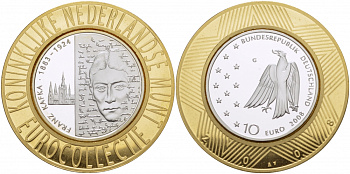 ФРГ 10 евро 2008 G, 125 лет со дня рождения Франца Кафки KM 271, DE.S. 10.36 серебро PROOF 1068-9-31