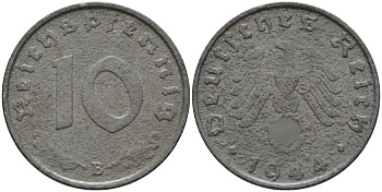 Германия 10 рейхспфеннигов 1944 B KM 101, J.371 цинк 4151-326