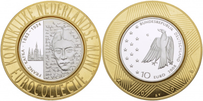 ФРГ 10 евро 2008 G, 125 лет со дня рождения Франца Кафки KM 271, DE.S. 10.36 серебро PROOF 1068-9-31