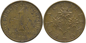 Австрия 1 шиллинг 1984 KM 2886 алюминиевая бронза 181-222