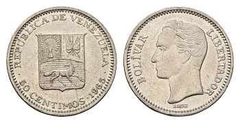 Венесуэла 50 сентимо 1965 Симон Боливар Y 41 никель 4697-511
