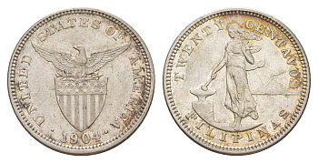 Филиппины 20 сентаво 1904 S KM 166 серебро 1527-1134