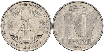 ГДР 10 пфеннигов 1979 A KM 10 алюминий 68-821