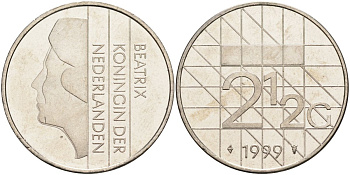 Нидерланды 2 1/2 гульдена 1999 Беатрикс (1980-2013) KM 206 никель 4593-744