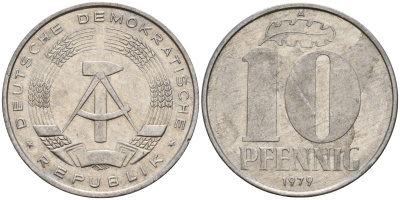 ГДР 10 пфеннигов 1979 A KM 10 алюминий 68-821