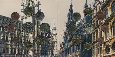 Бельгия евронабор из 8 монет + жетон 2005 Grand Place Grote Markt, Brussel, в оригинальном буклете UNC 1-5-3-9