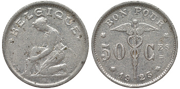 Бельгия 50 сантимов 1923 Belgique KM 87 никель 4164-154