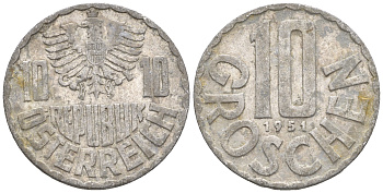 Австрия 10 грошей 1951 KM 2878 алюминий 60-643