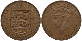 Джерси 1/24 шиллинга 1946 Георг VI (1936-1952) KM 17 бронза 4393-1156