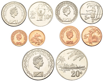 Токелау годовой набор из 5 монет (1, 2, 5, 10 и 20 центов) 2012 год-тип KM 100, 101, 102, 103 и 104 UNC 4672-421-424