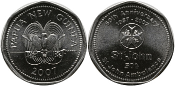 Папуа-Новая Гвинея 50 тойя 2007 50 лет скорой помощи Святого Иоанна KM 53 никелированная сталь UNC M46-02