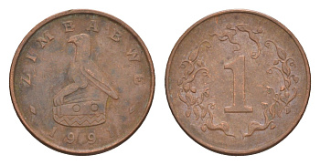 Зимбабве 1 цент 1991 птица-идол KM 1a сталь плакированная бронзой 4655-743