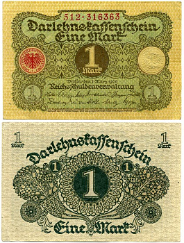 ГЕРМАНИЯ 1 МАРКА 1920 1 МАРТА 1920, ВЕЙМАРСКАЯ РЕСПУБЛИКА Pick 58 бумага 7548-20-1-1