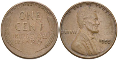 США 1 ЦЕНТ 1955 ЛИНКОЛЬН KM А132 медь цинк 218-639