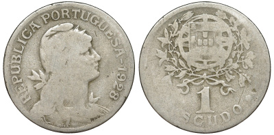 Португалия 1 эскудо 1928 KM 578 медно-никель 51-3715