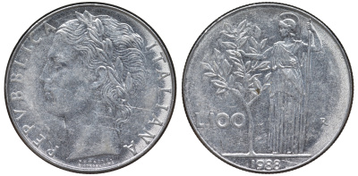 Италия 100 лир 1988 R KM 96.1 нержавеющая сталь 4590-1226