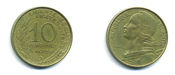 ФРАНЦИЯ 10 САНТИМОВ 1975 ТИП MARIANNE KM 929 медь алюминий никель 84-1622