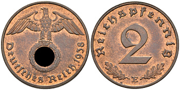 Германия 2 рейхспфеннига 1938 E KM 90, J.362 медь 4584-546