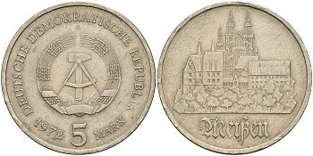 ГДР 5 марок 1972 А, Мейсенский собор KM 37, J. 1543 медно-никель 08-845