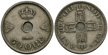 Норвегия 50 эре 1926 Хокон VII (1905-1957) KM 386 медно-никель 4563-242