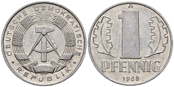ГДР 1 пфенниг 1968 A KM 8.1 алюминий 105-117