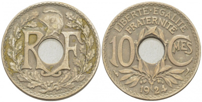 ФРАНЦИЯ 10 САНТИМОВ 1924 ТИП ЛИНДАЙЁ KM 866а, LE FRANC 138.10 медно-никель 4402-751