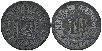 Арцберг (Бавария) 10 пфенингов 1917 Funck 22.2, Men05 727.2, Men18 982.2 цинк 4525-951