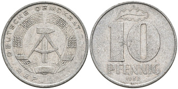 ГДР 10 пфеннигов 1968 А KM 10 алюминий 4571-656