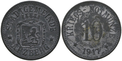 Арцберг (Бавария) 10 пфенингов 1917 Funck 22.2, Men05 727.2, Men18 982.2 цинк 4525-951