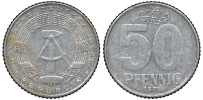 ГДР 50 пфеннигов 1971 A KM 12.2 алюминий 62-653