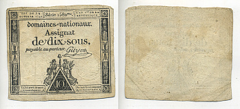 Франция 10 су 1792 женщины свободы Pick А64a бумага 7552-25-2-2