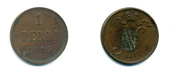 ФИНЛЯНДИЯ 1 ПЕННИ 1915 медь 57-1126