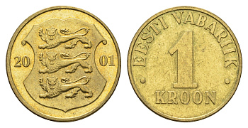 Эстония 1 крона 2001 KM 35 латунь 4688-715