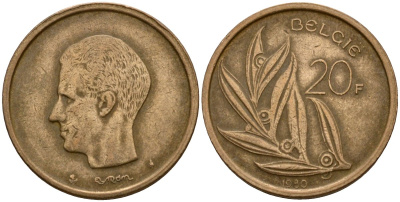 Бельгия 20 франков 1980 Belgie, Бодуэн I (1951-1993) KM 160 никель бронза 4599-215
