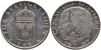 Швеция 1 крона 1997 Карл XVI Густав (1973- ) KM 852a медно-никель 4382-912