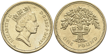 Англия 1 фунт 1987 Английский дизайн, ДУБ KM 948, Spink 4333 никель латунь 88-435