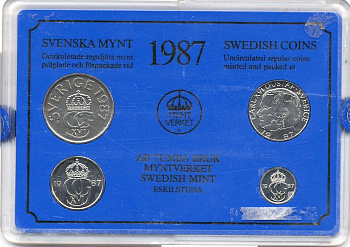 Швеция набор монетного двора из 4 монет 1987 в пластике, Карл XVI Густав (1973- ) KM MS43 UNC 4-3-7-154