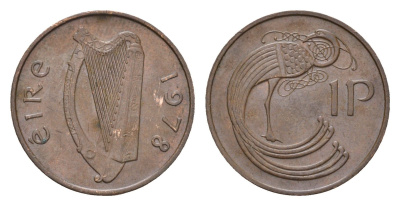 Ирландия 1 пенни 1978 мифологическая птица лира KM 20 бронза 4690-412