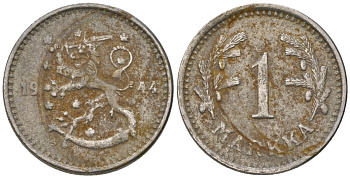 Финляндия 1 марка 1944 S KM 30b железо 4173-865