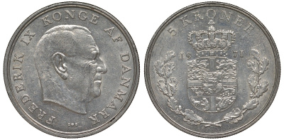 Дания 5 крон 1971 Фредерик IX (1947-1972) KM 853 медно-никель 4125-211